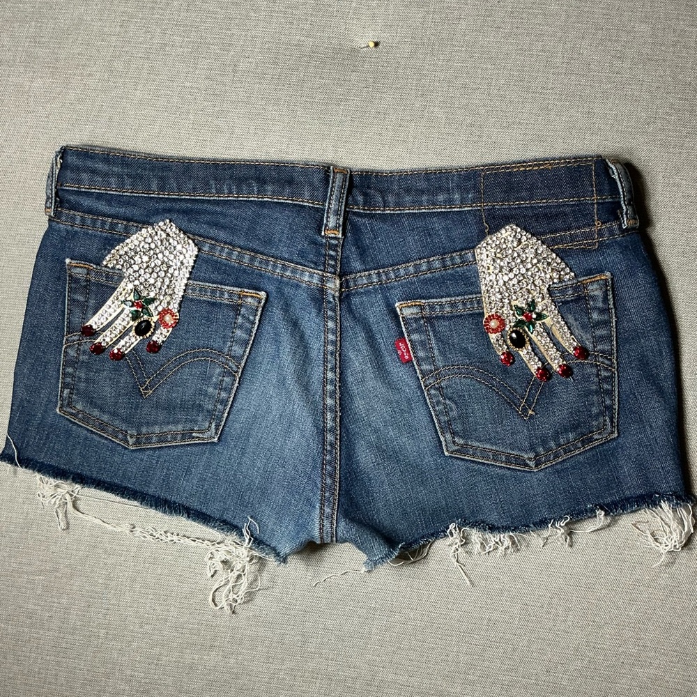 Customized LEVI’s Jean’s Shorts with Rhinestone Hand Pocket sz28